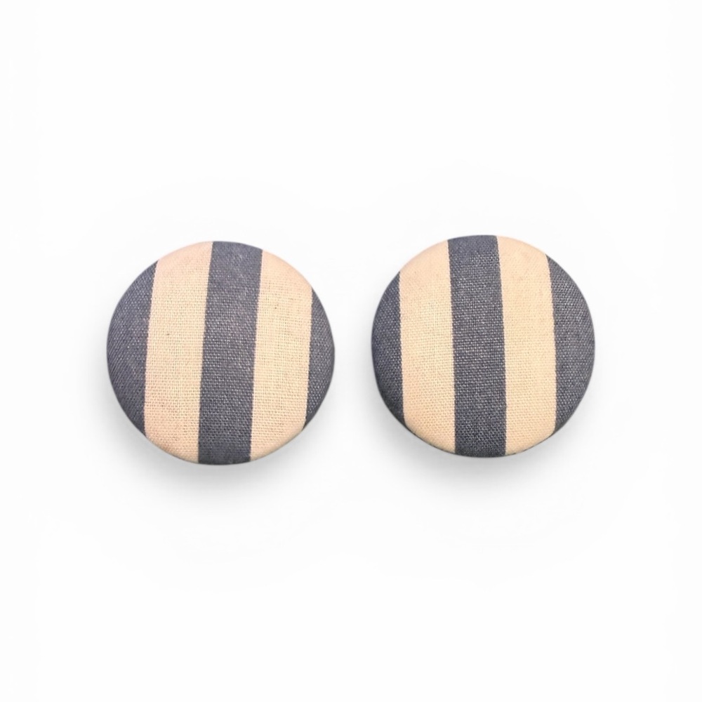 ⚓️ Blue & Cream Striped Button Earrings 1.1” Coastal Preppy ⚓️
